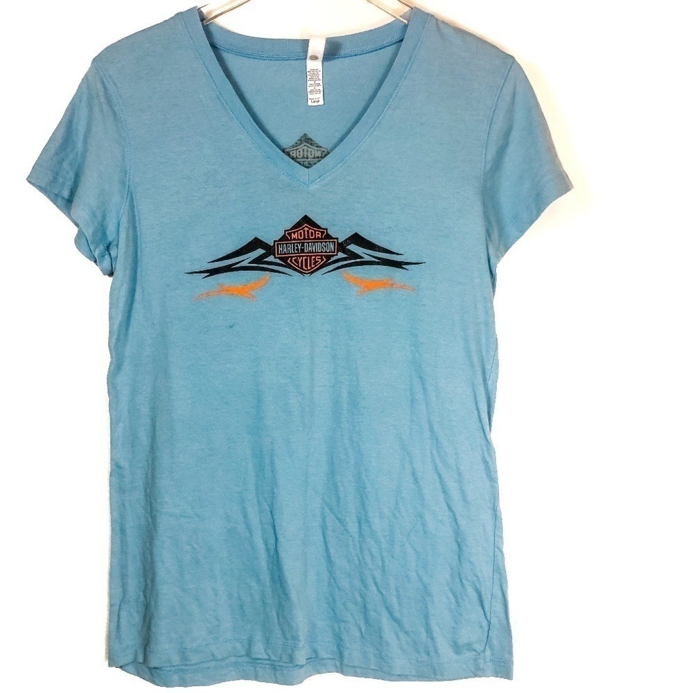 Harley Davidson Black and Orange Tribal Blue Tee